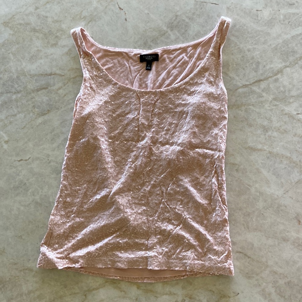 Blush pink glitter tank.